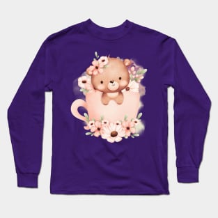 Cute Panda Bear Full Flower - Adorable Panda - Kawaii Panda Long Sleeve T-Shirt